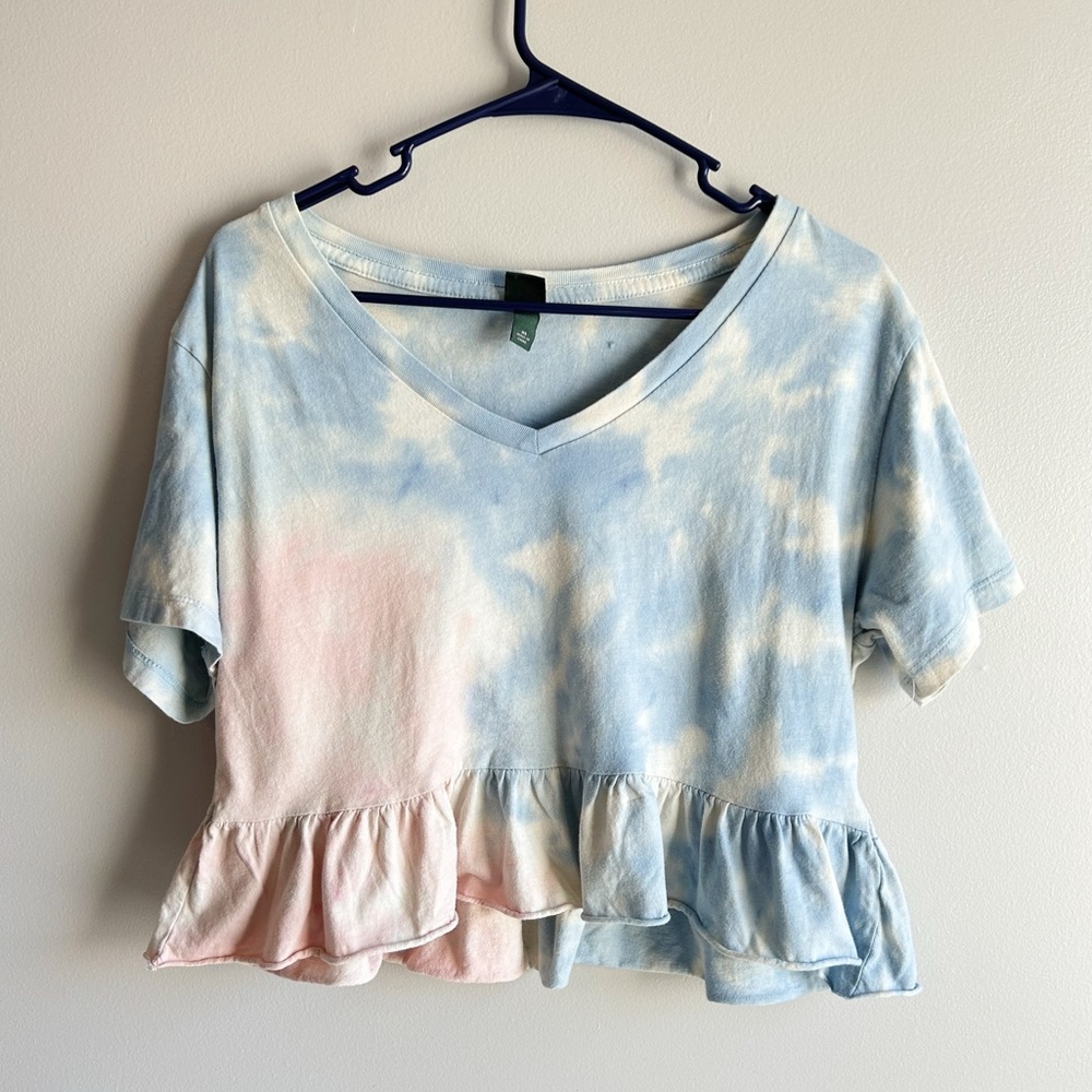 Wild Fable V-Neck Hand Tie Dyed Short Sleeve Babydoll Tee